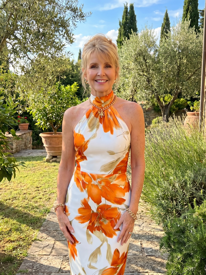 Zinnara | Vestido Midi Floral con Escote Halter