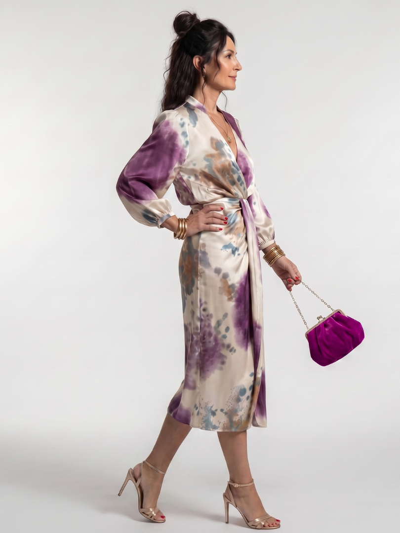 Valentina | Vestido Midi Cruzado con Lazo y Estampado