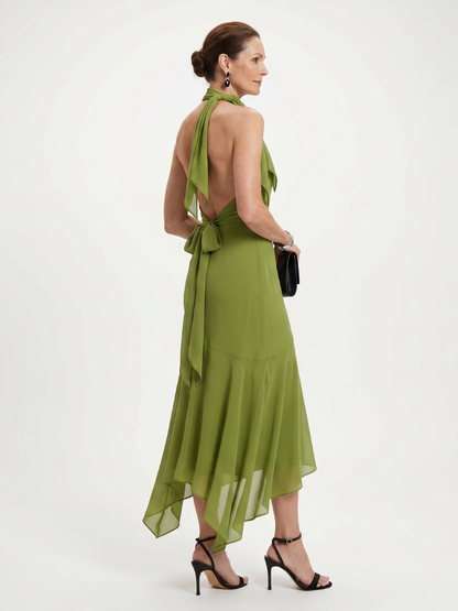 Winifred | Vestido Midi Halter Drapado con Abertura