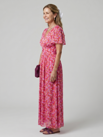 Juna | Vestido Midi Floral de Manga Corta