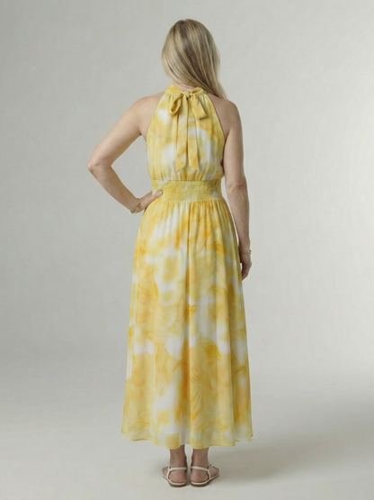 Sylin | Vestido Midi Halter con Cintura Fruncida