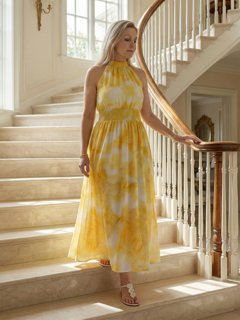 Sylin | Vestido Midi Halter con Cintura Fruncida