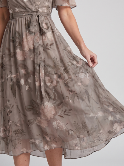Mirabel | Vestido Midi Floral con Mangas Volantes