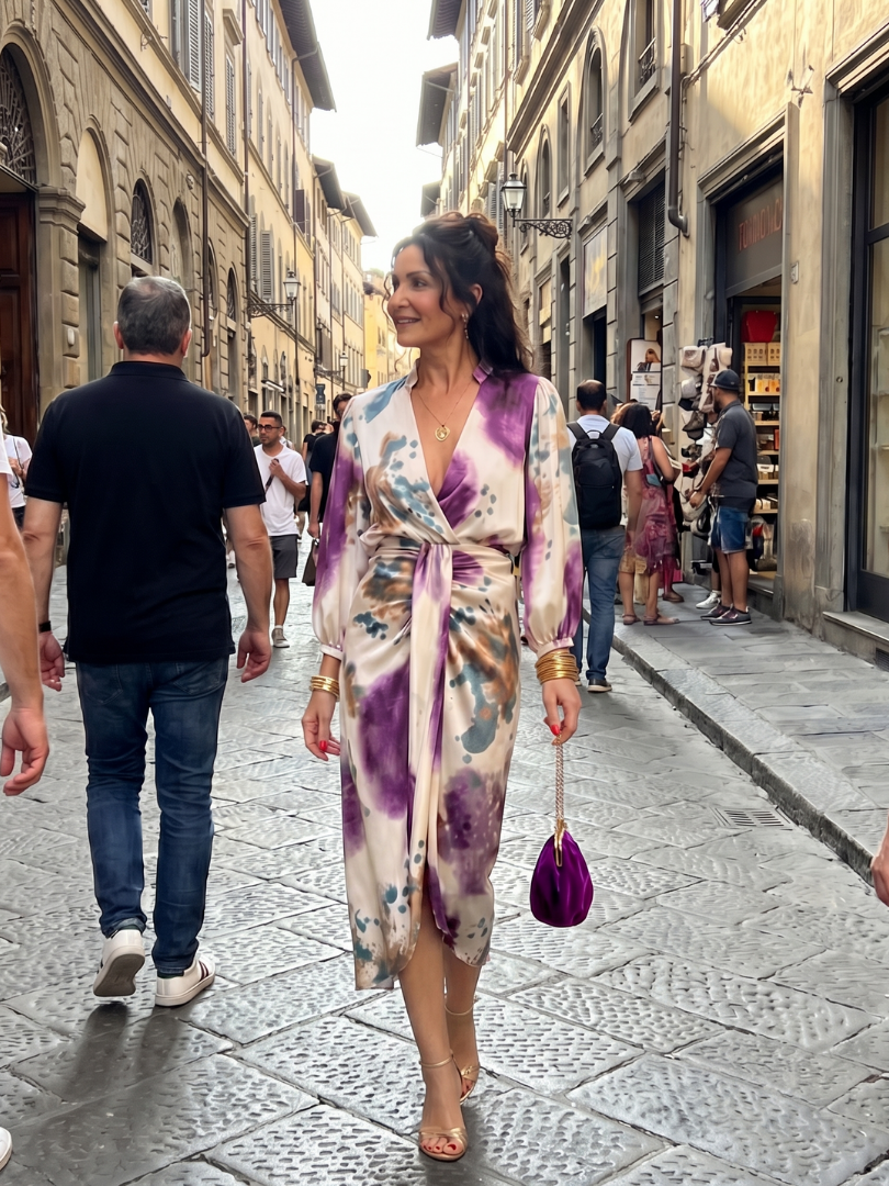 Valentina | Vestido Midi Cruzado con Lazo y Estampado