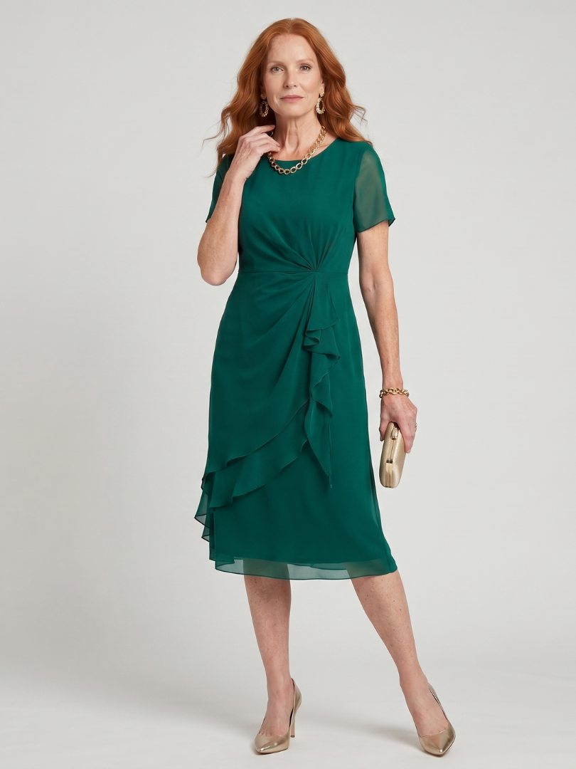 Eira | Vestido Midi de Manga Corta con Falda en Capas