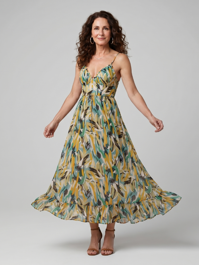 Quill | Vestido Midi Abstracto con Tirantes Finos
