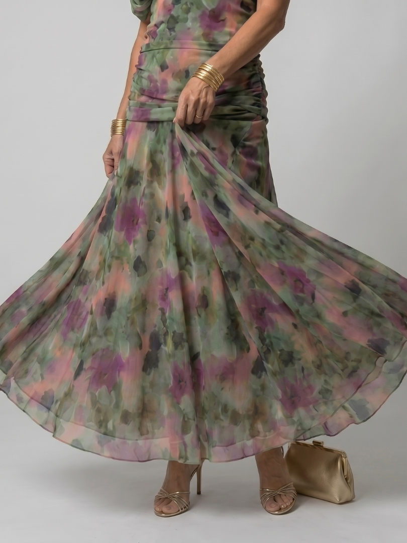 Calen | Vestido Midi Fluido con Escote Bardot