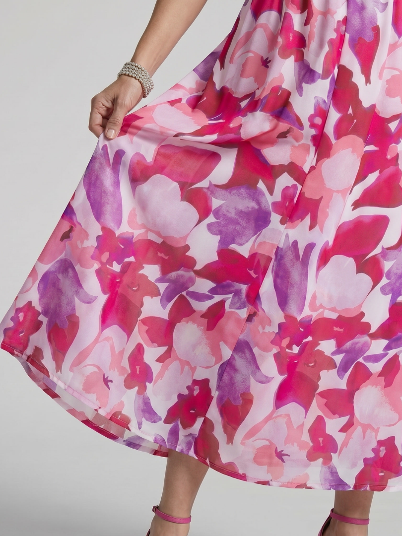 Candlia | Vestido Midi con Mangas Abullonadas y Estampado Abstracto