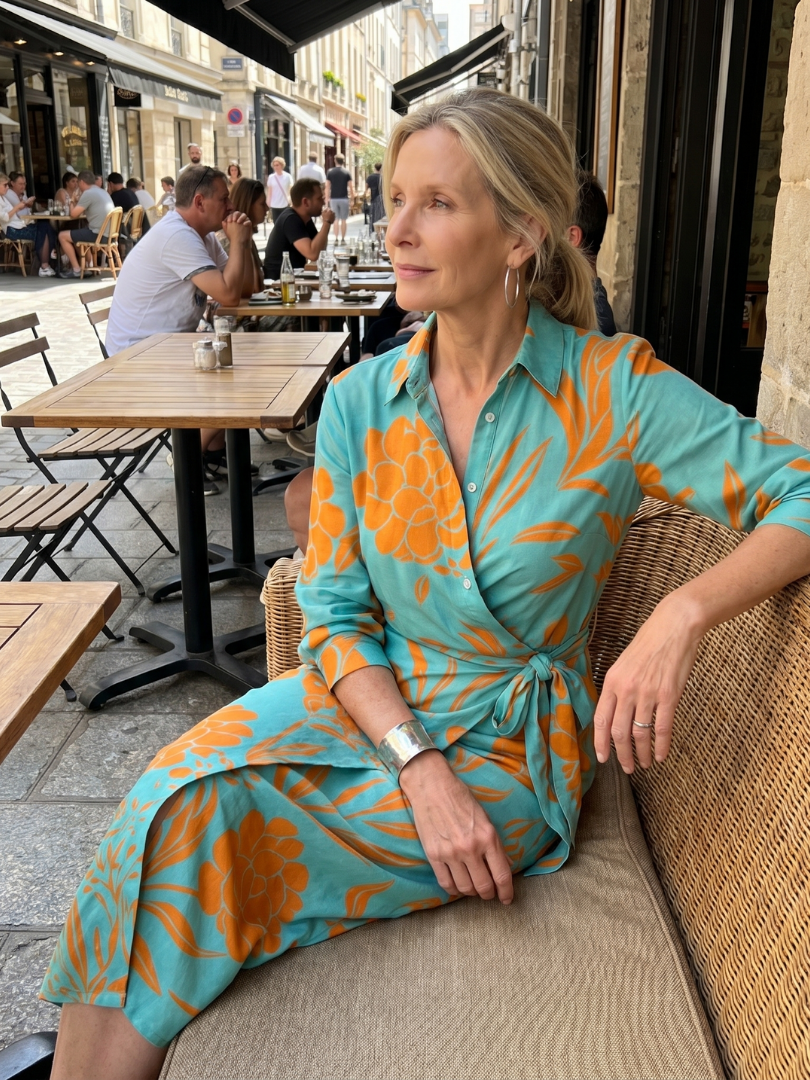 Leya | Vestido Midi Cruzado de Manga Larga con Rayas
