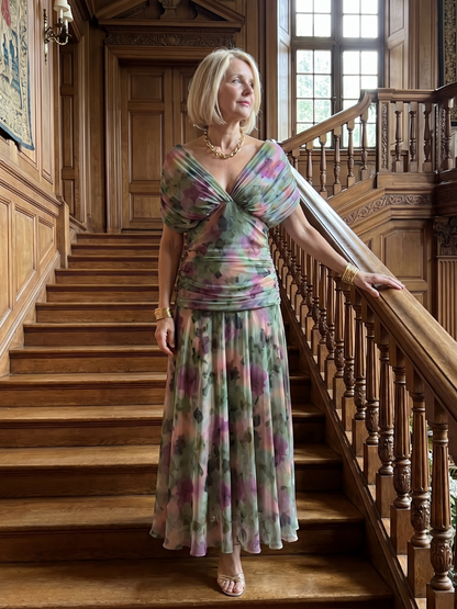 Calen | Vestido Midi Fluido con Escote Bardot
