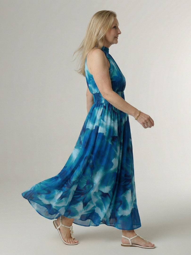 Sylin | Vestido Midi Halter con Cintura Fruncida