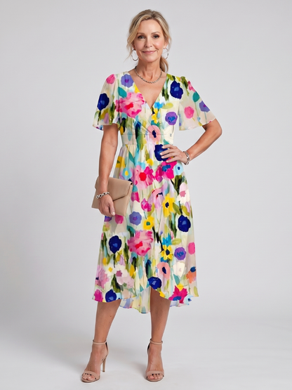 Mirabel | Vestido Midi Floral con Mangas Volantes
