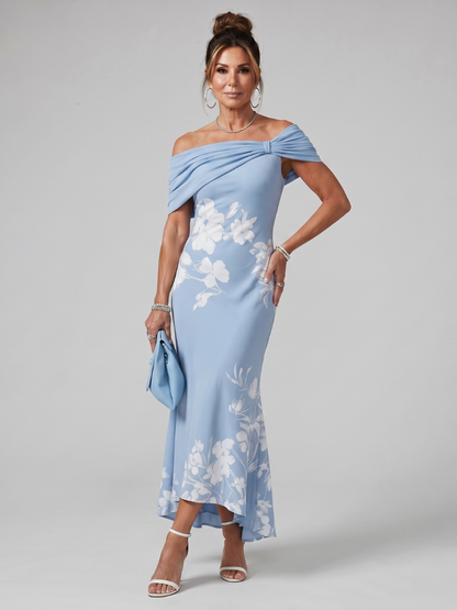 Cosma | Vestido Midi con Escote Bardot y Drapado Elegante