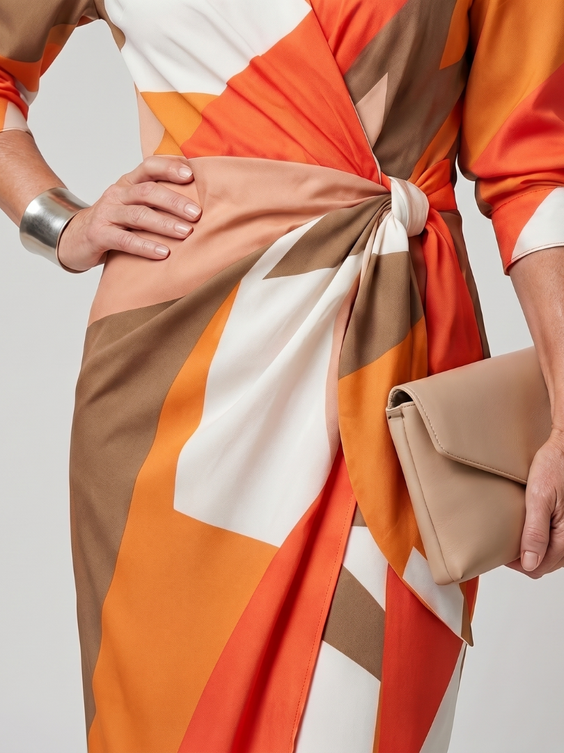 Leya | Vestido Midi Cruzado de Manga Larga con Rayas