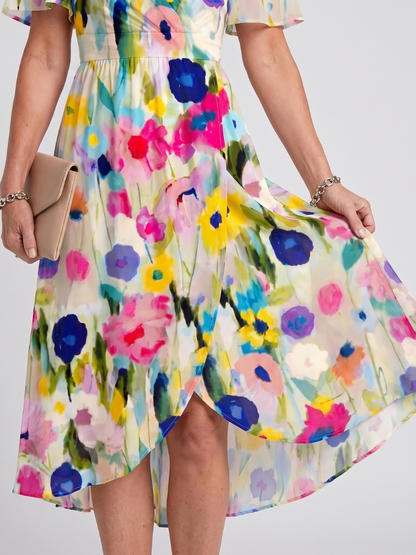 Mirabel | Vestido Midi Floral con Mangas Volantes