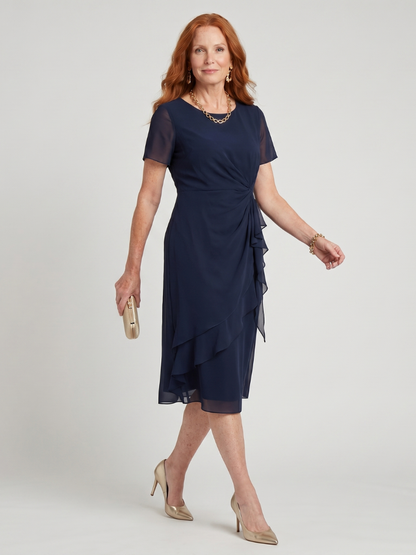 Eira | Vestido Midi de Manga Corta con Falda en Capas