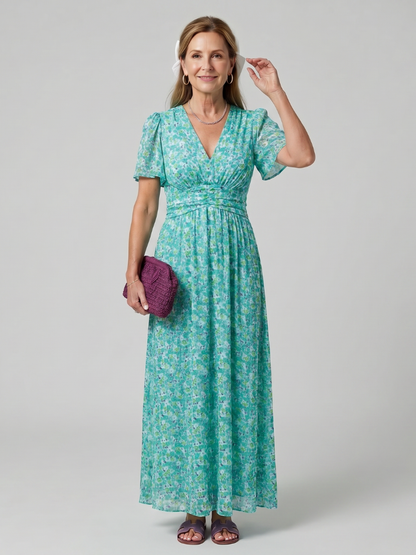 Juna | Vestido Midi Floral de Manga Corta