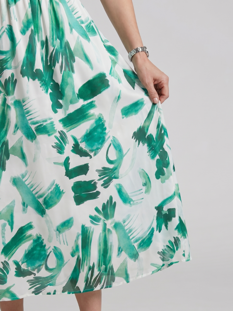 Candlia | Vestido Midi con Mangas Abullonadas y Estampado Abstracto