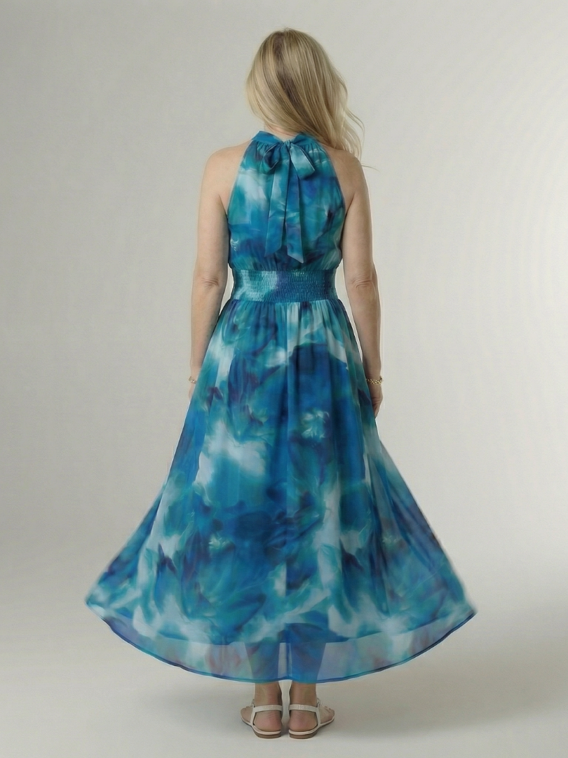Sylin | Vestido Midi Halter con Cintura Fruncida