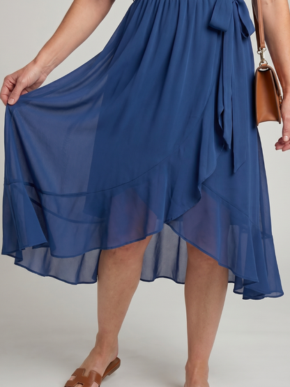 Keziah | Vestido Midi Cruzado con Bajo Fluido