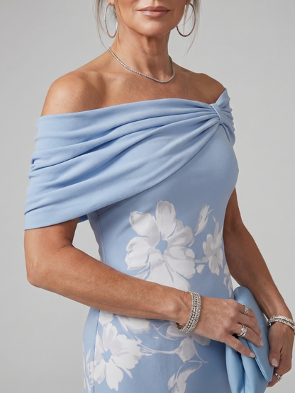 Cosma | Vestido Midi con Escote Bardot y Drapado Elegante