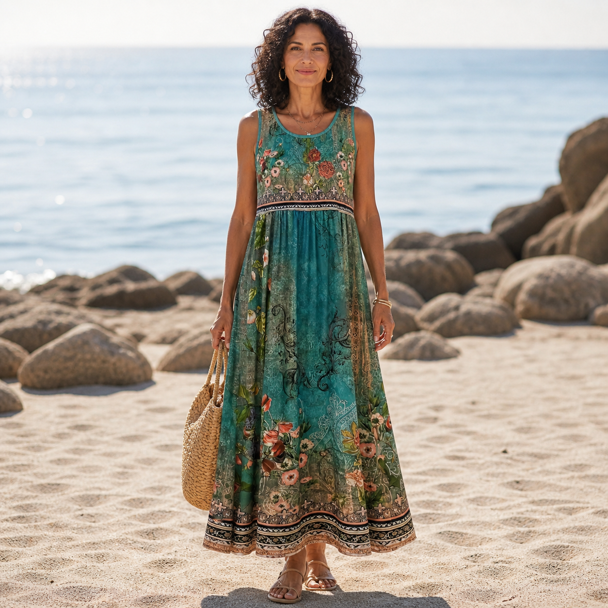Elena | Vestido Bohemio Fluido Turquesa