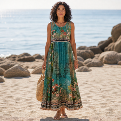 Elena | Vestido Bohemio Fluido Turquesa