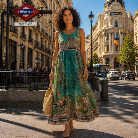 Elena | Vestido Bohemio Fluido Turquesa