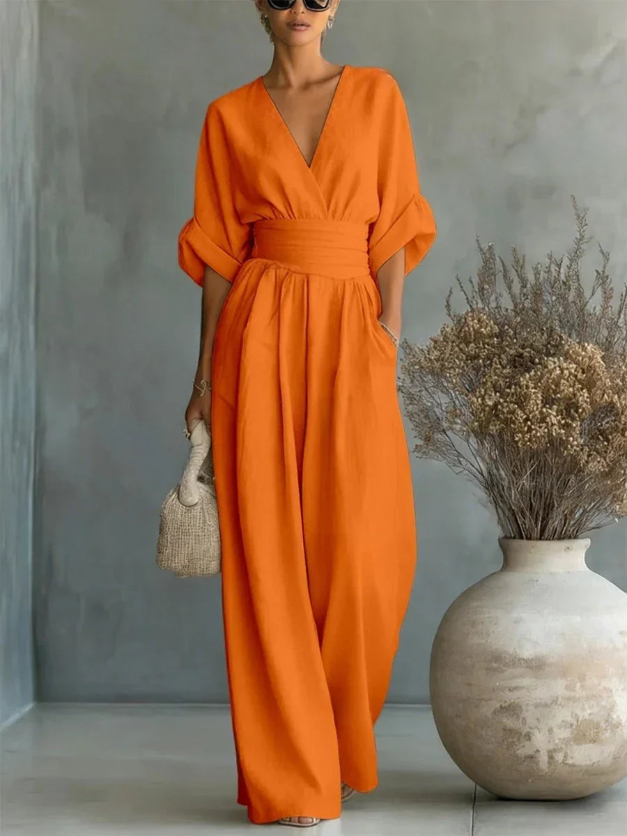 Aurélia | Mono elegante de cuello en V y cintura alta