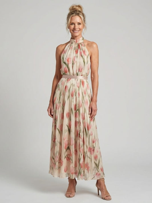 Aurelle | Vestido Midi Floral con Escote Halter