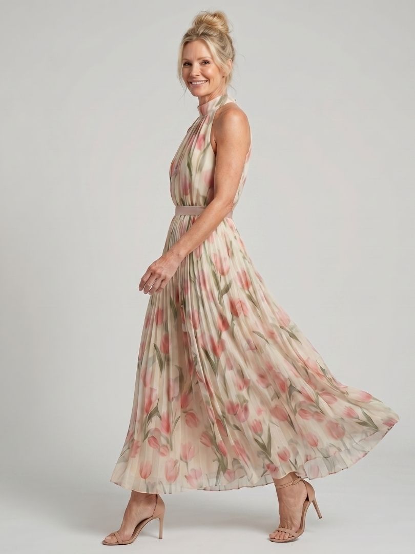 Aurelle | Vestido Midi Floral con Escote Halter