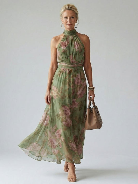 Mirelle | Vestido Midi Halter Fruncido Floral