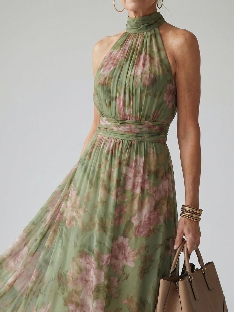 Mirelle | Vestido Midi Halter Fruncido Floral