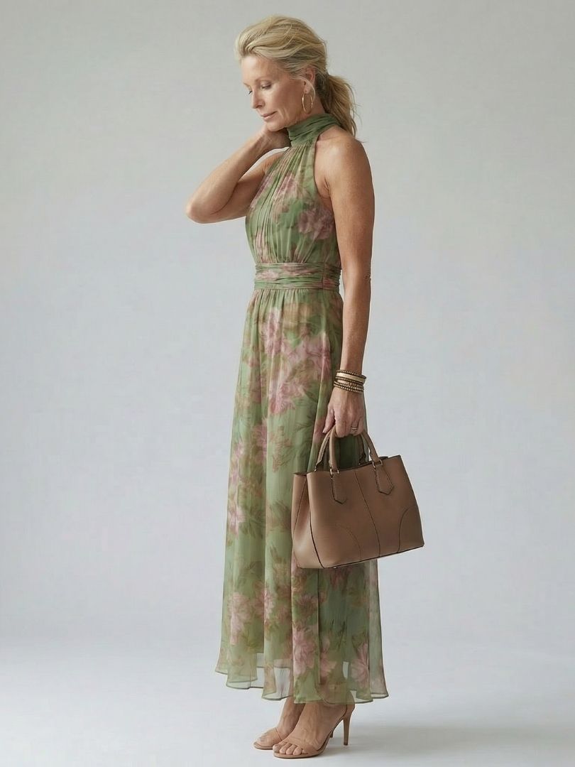 Mirelle | Vestido Midi Halter Fruncido Floral