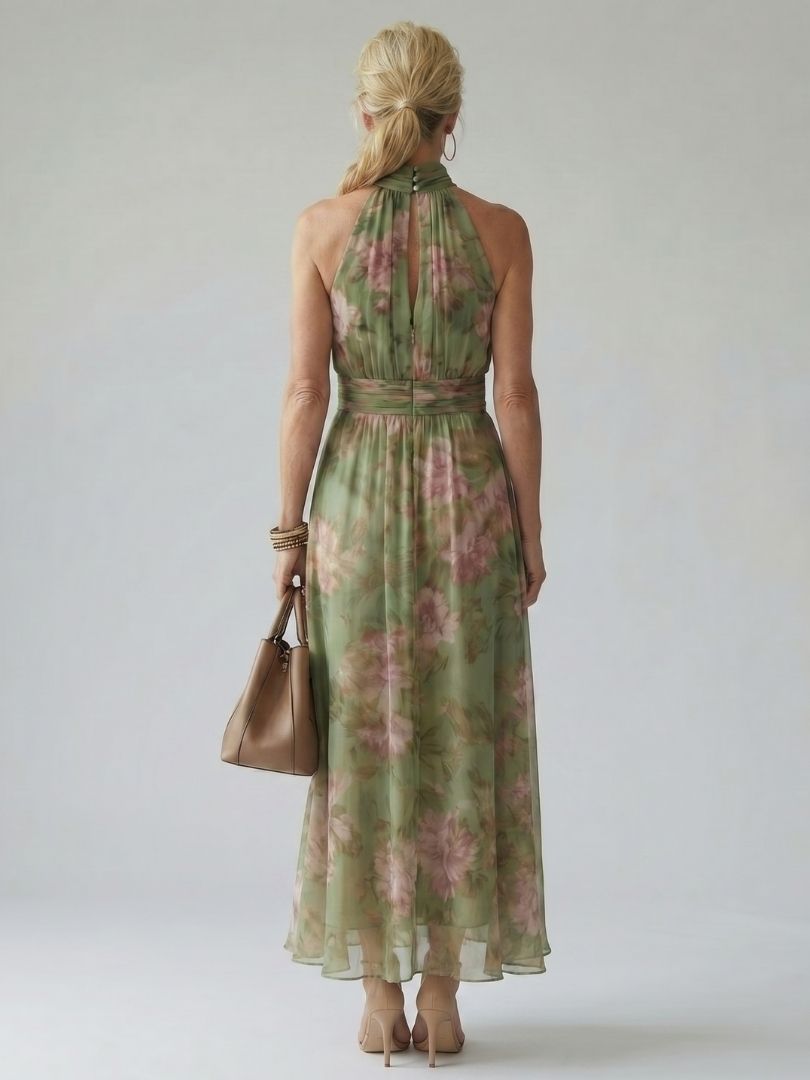 Mirelle | Vestido Midi Halter Fruncido Floral