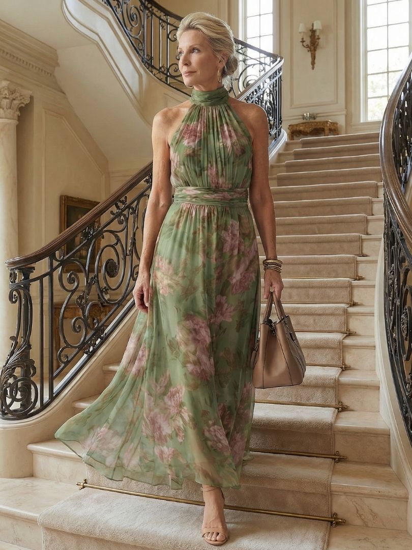 Mirelle | Vestido Midi Halter Fruncido Floral