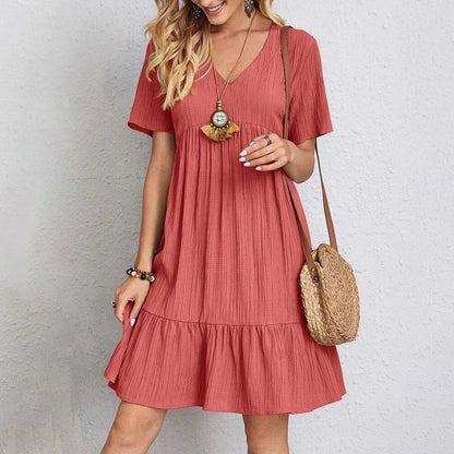 Alina | Vestido Plisado Fluido de Verano con Cuello en V