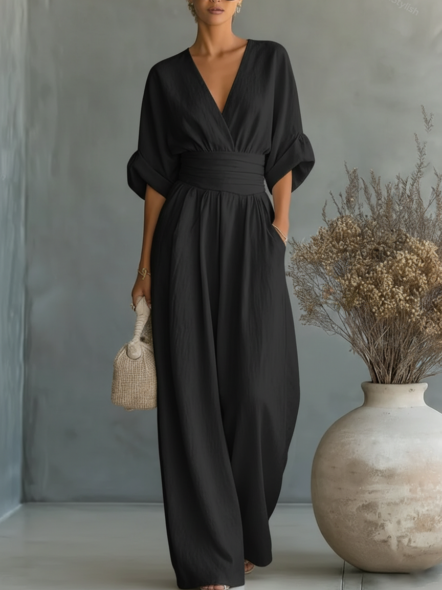 Aurélia | Mono elegante de cuello en V y cintura alta