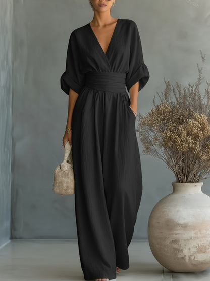 Aurélia | Mono elegante de cuello en V y cintura alta