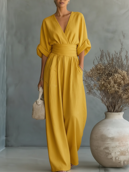 Aurélia | Mono elegante de cuello en V y cintura alta