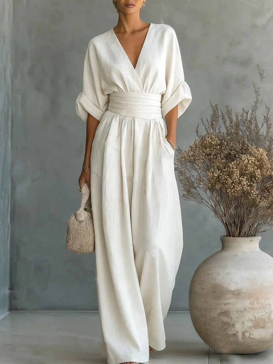 Aurélia | Mono elegante de cuello en V y cintura alta