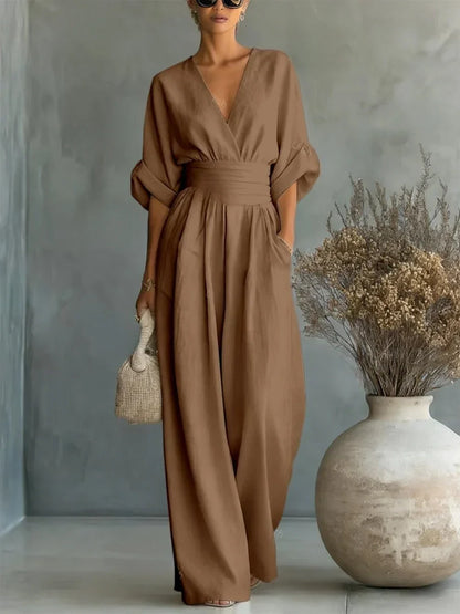 Aurélia | Mono elegante de cuello en V y cintura alta