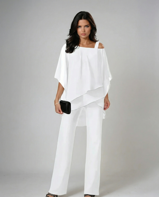 Loretta | Conjunto de algodón y lino con top de mangas murciélago y pantalón ancho
