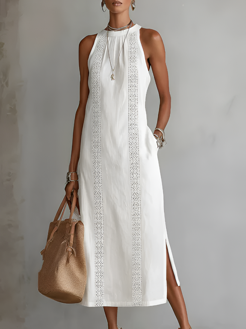 Amaya | Vestido Midi de Lino con Cuello Mandarín