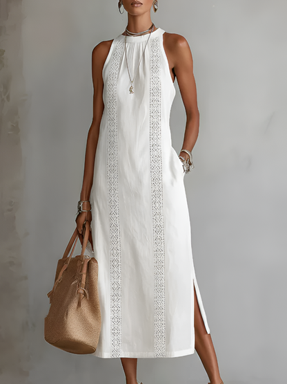 Amaya | Vestido Midi de Lino con Cuello Mandarín