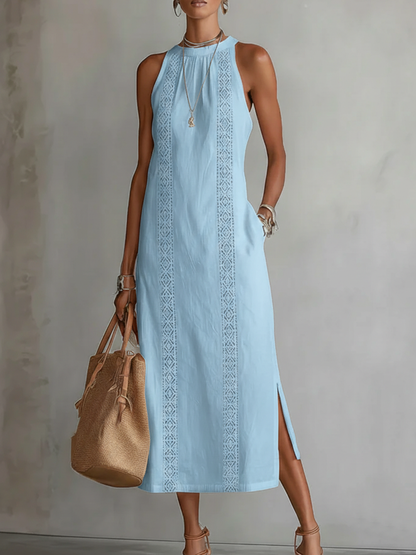 Amaya | Vestido Midi de Lino con Cuello Mandarín