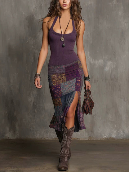 Selena | Vestido boho de patchwork con tirantes