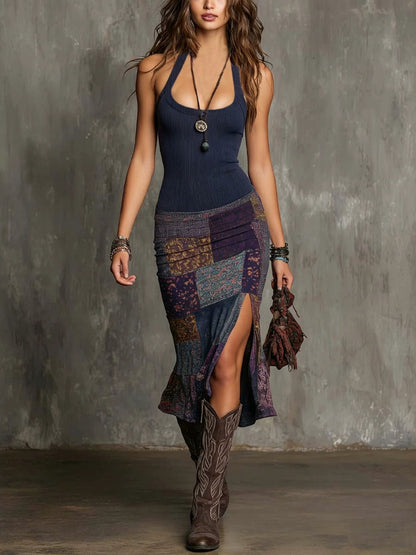 Selena | Vestido boho de patchwork con tirantes