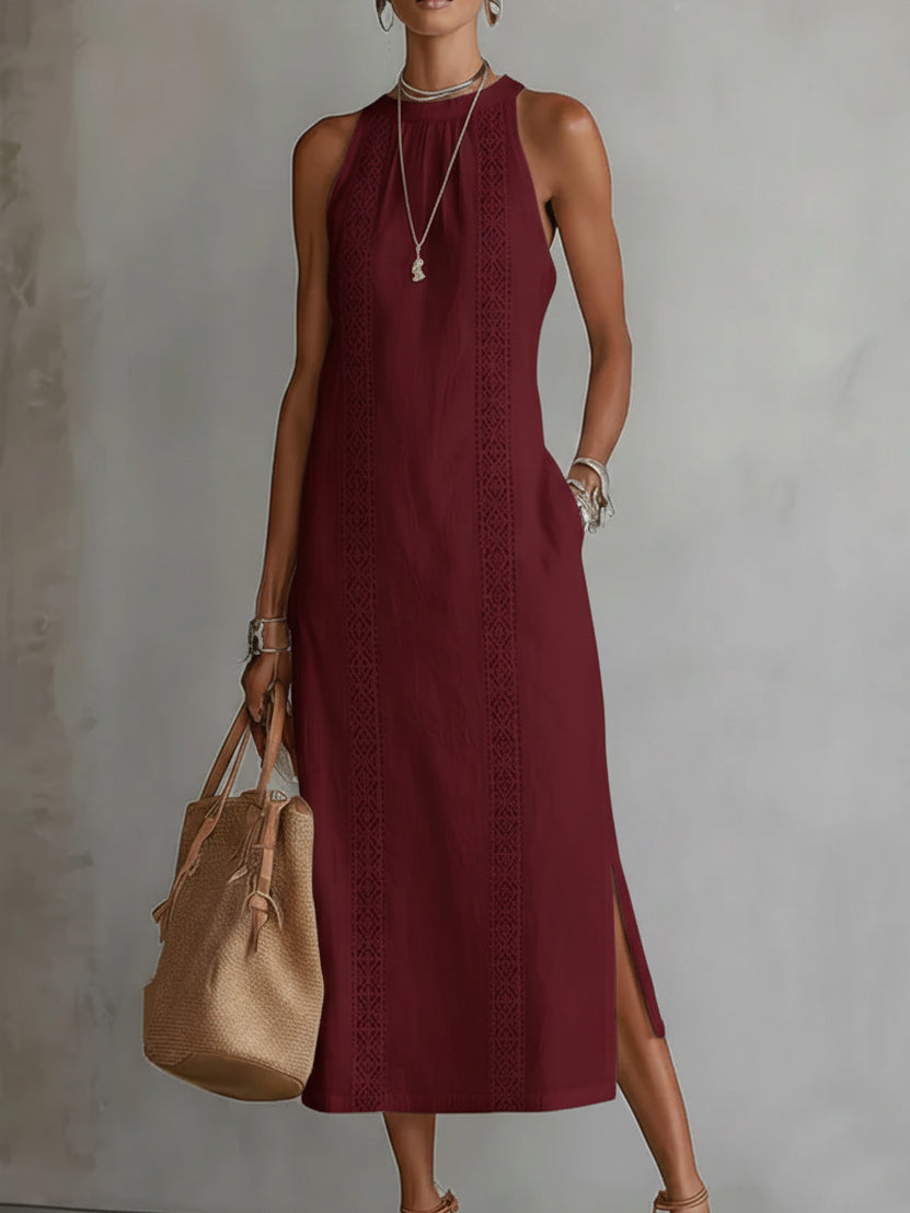 Amaya | Vestido Midi de Lino con Cuello Mandarín