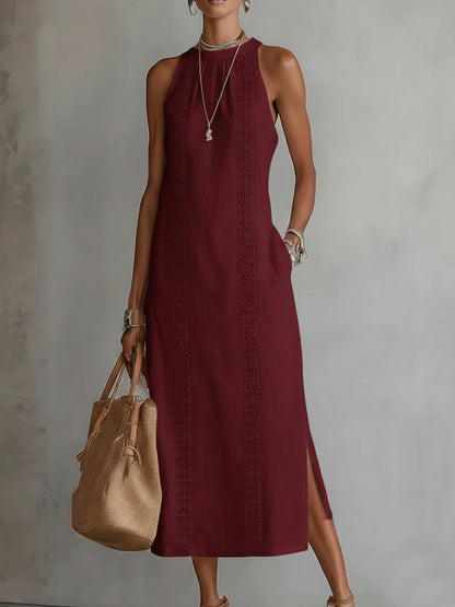 Amaya | Vestido Midi de Lino con Cuello Mandarín